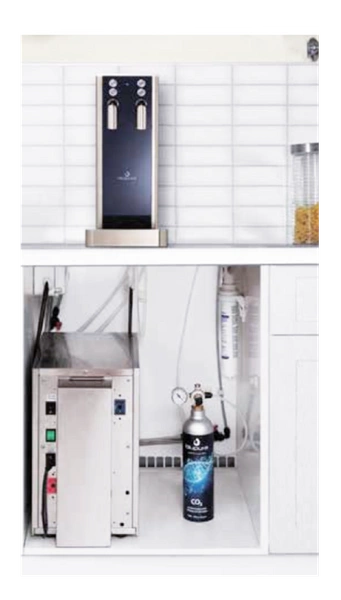 BluSoda Box Hot 30 Fizz Podblatowy dystrybutor wody z nalewakami BluGlass Tower